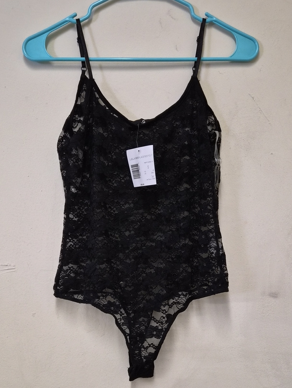 G by Guess Black Lace Bodysuit with Floral Sheer Overlay Size S